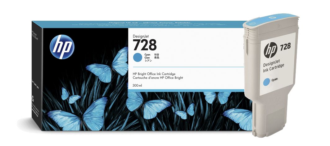 HP 728 300-ml Cyan Designjet Ink Cartridge